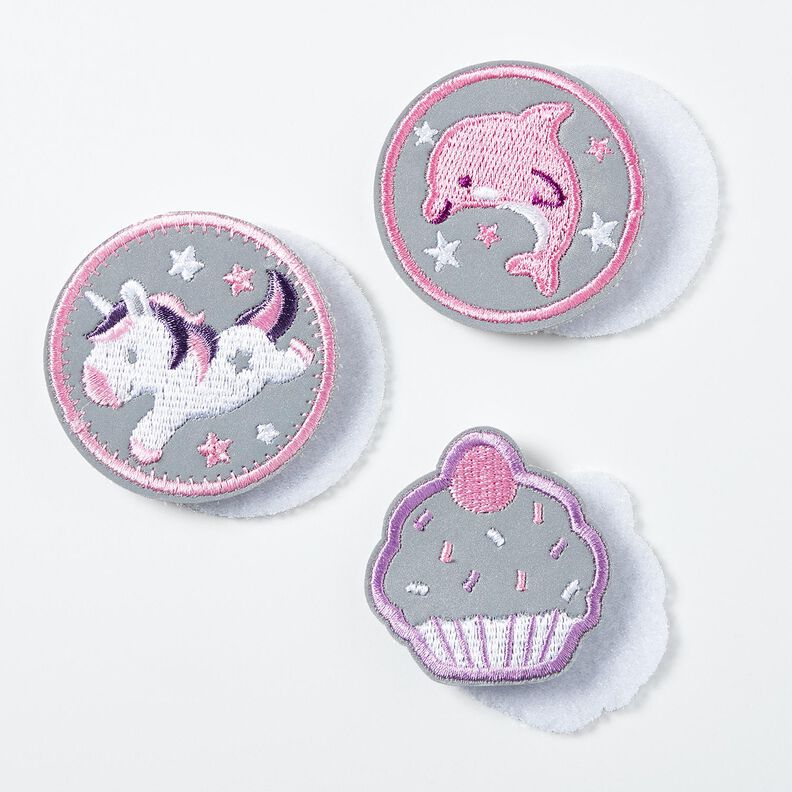 Heijastinmerkit tarranauhalla, 3 kpl pakkaus – roosa/valkoinen,  image number 2