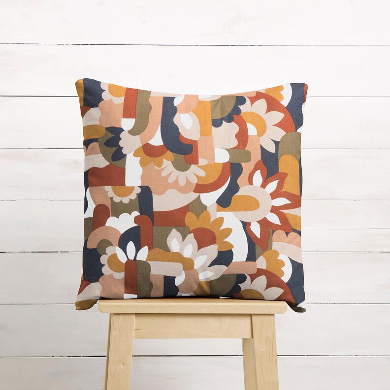 Sisustuskangas Puolipanama Abstraktit retrokukat – valkoinen/kupari,  image number 6