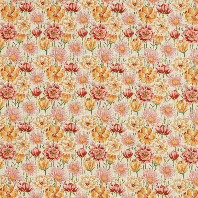 Sisustuskangas Gobeliini Niittykukat – vaalea beige/karmiininpunainen,  image number 1
