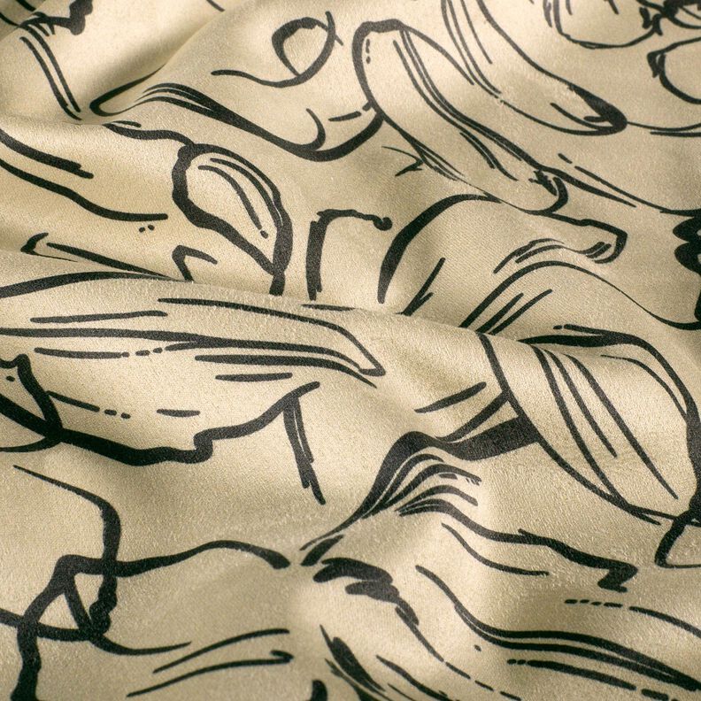 Joustava veluuri, kukkaluonnokset – hiekka/musta,  image number 2