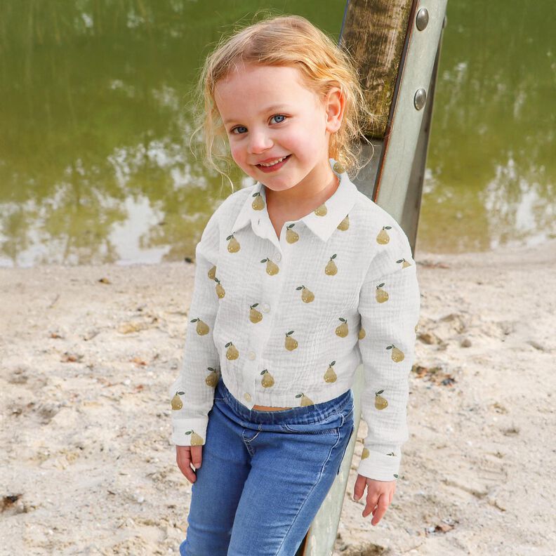 Musliini-/kaksikerroksinen kangas Päärynä Digitaalipainatus | Poppy Fabrics – valkoinen/oliivi,  image number 5