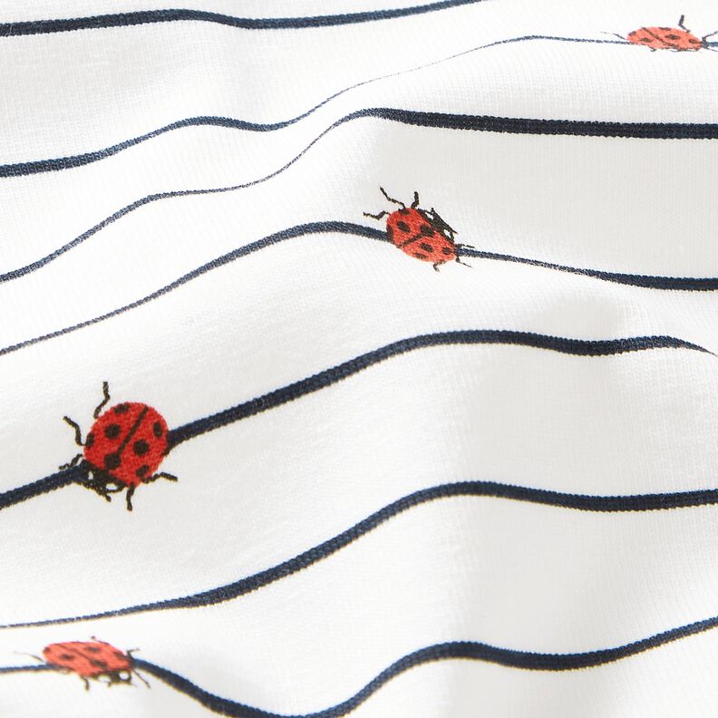 Puuvillajersey Raidat ja lepp&auml;kertut &ndash; villanvalkoinen,  image number 2