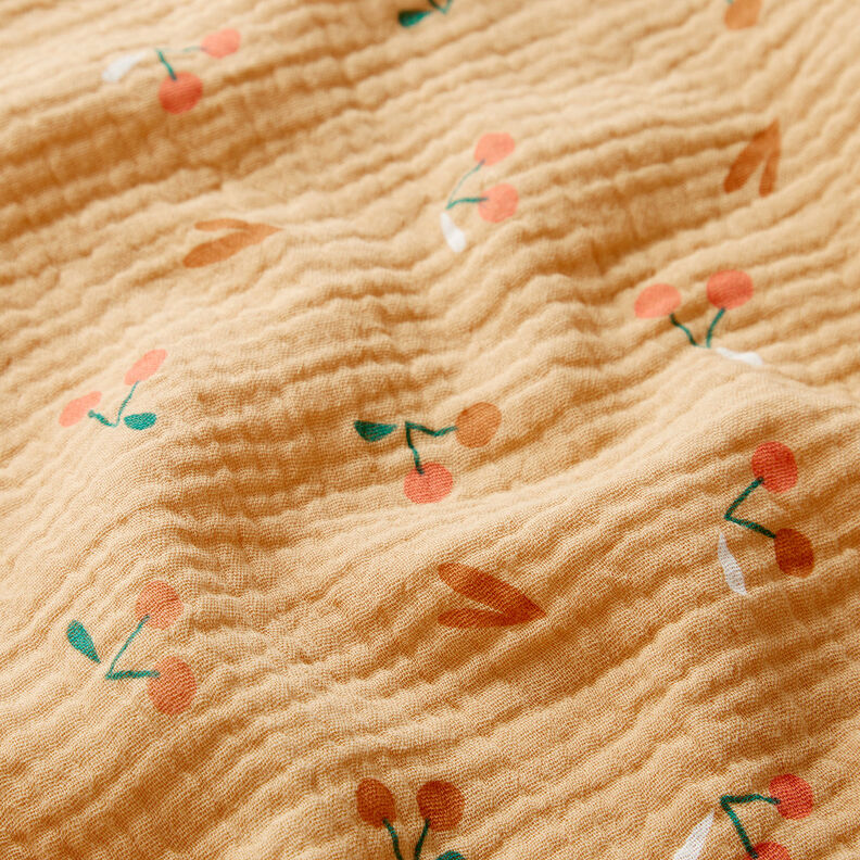 Musliini-/kaksikerroksinen kangas Kirsikat – vanhakulta/kinuski,  image number 2