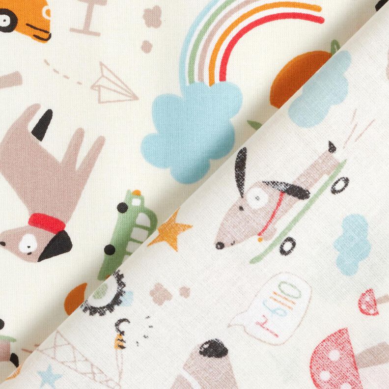 Puuvillapopliini Koirat liikkeellä– villanvalkoinen,  image number 4