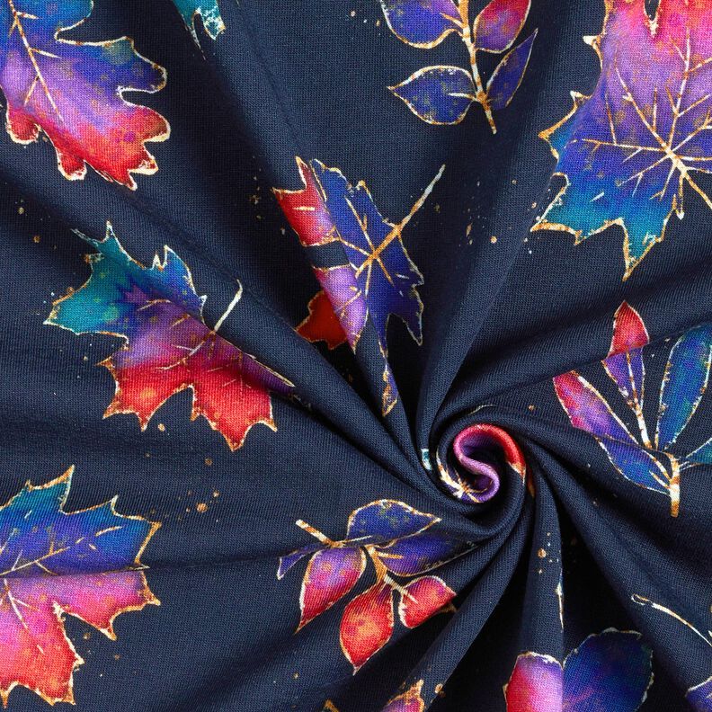 French Terry värikkäät syksyn lehdet | Glitzerpüppi – yönsininen/tulipunainen,  image number 3