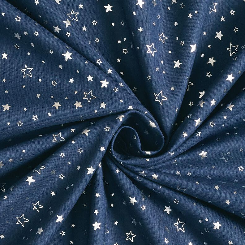 Puuvillakangas Popliini Foliopainatus Joulutähdet – yönsininen/hopea metallic,  image number 3