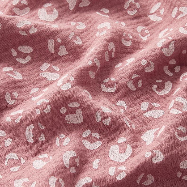 Musliini-/kaksikerroksinen kangas Iso leokuvio – tumma vanharoosa/valkoinen,  image number 2