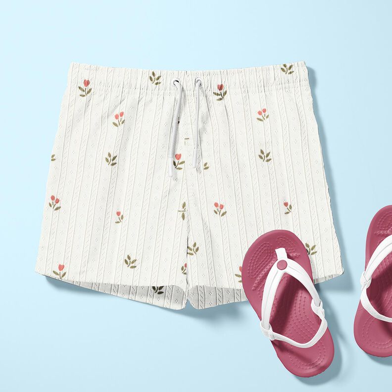 Ajour Puuvillajersey Tulppaanit – norsunluu,  image number 5