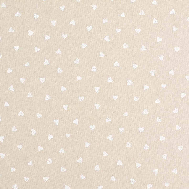 Sisustuskangas Puolipanama Sydämet – valkoinen/luonnonvärinen,  image number 1