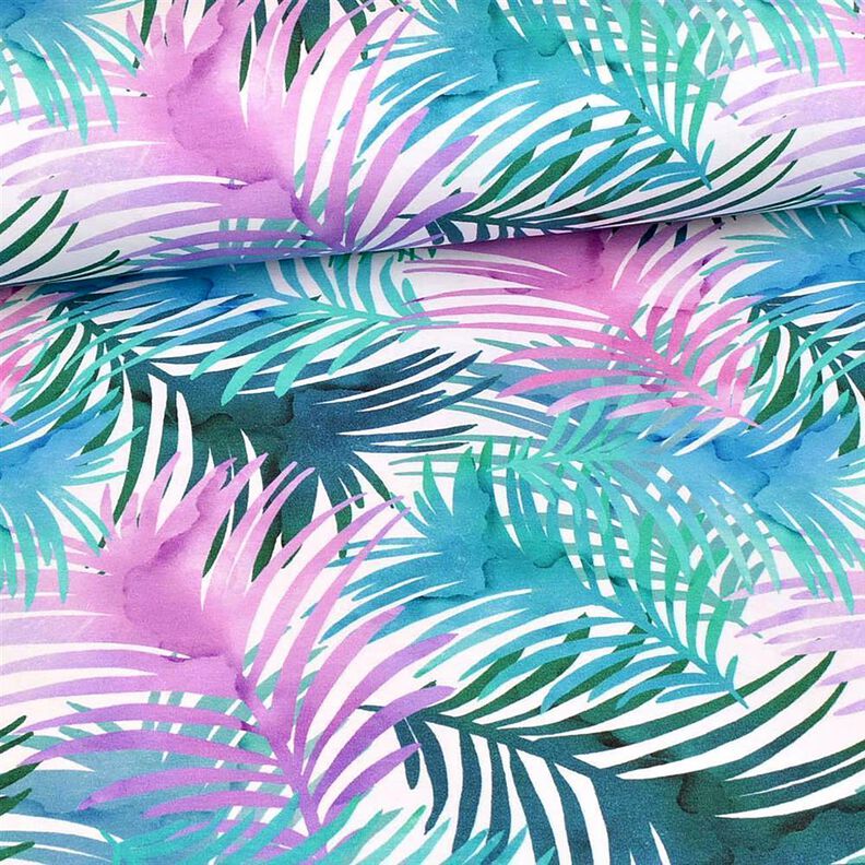 Puuvillajersey Värikkäät palmunlehdet | Glitzerpüppi – valkoinen,  image number 2