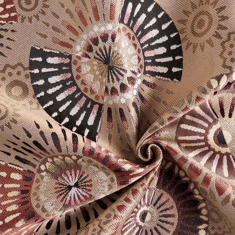Sisustuskangas Jacquard Tyylikäs mandala – tumma ruskeanharmaa/viininpunainen,  image number 3