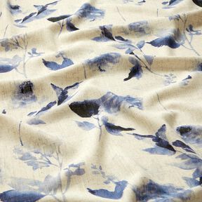 Viskoosi-pellavasekoite Akvarelliruusut – luonnonvärinen/laivastonsininen, 