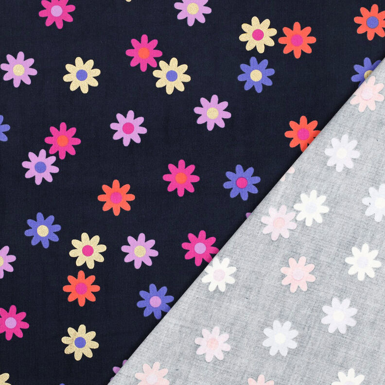 Vauvasametti kukat glitter-kuviolla | Poppy Fabrics &ndash; laivastonsininen,  image number 4