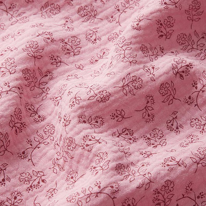 Musliini-/kaksikerroksinen kangas pienet kukkaköynnökset – roosa,  image number 2