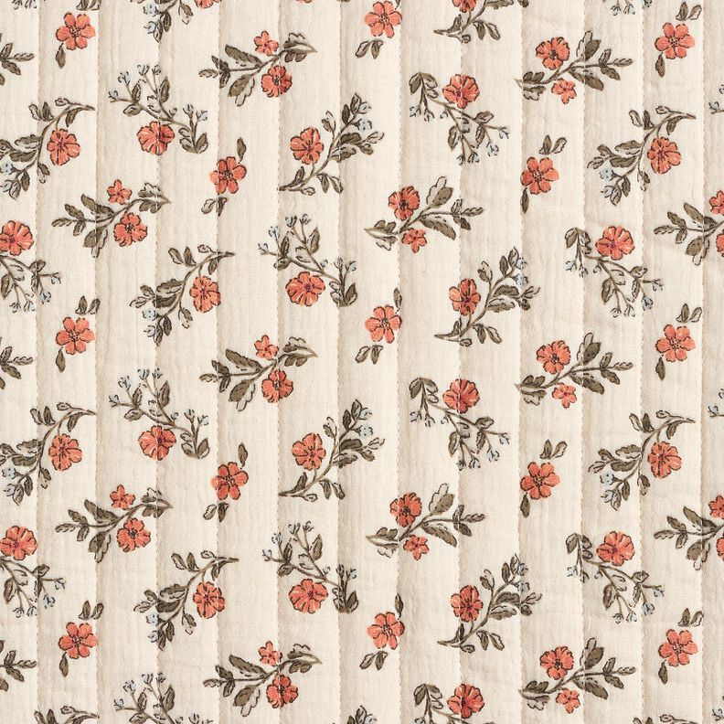 Musliini Tikkikangas romanttiset kukat &ndash; villanvalkoinen/vaalea marjanpunainen,  image number 1