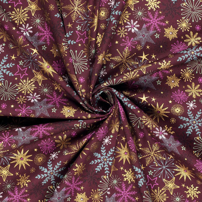 Puuvillakangas Popliini Tähtisekoitus – bordeauxin punainen/kulta,  image number 3