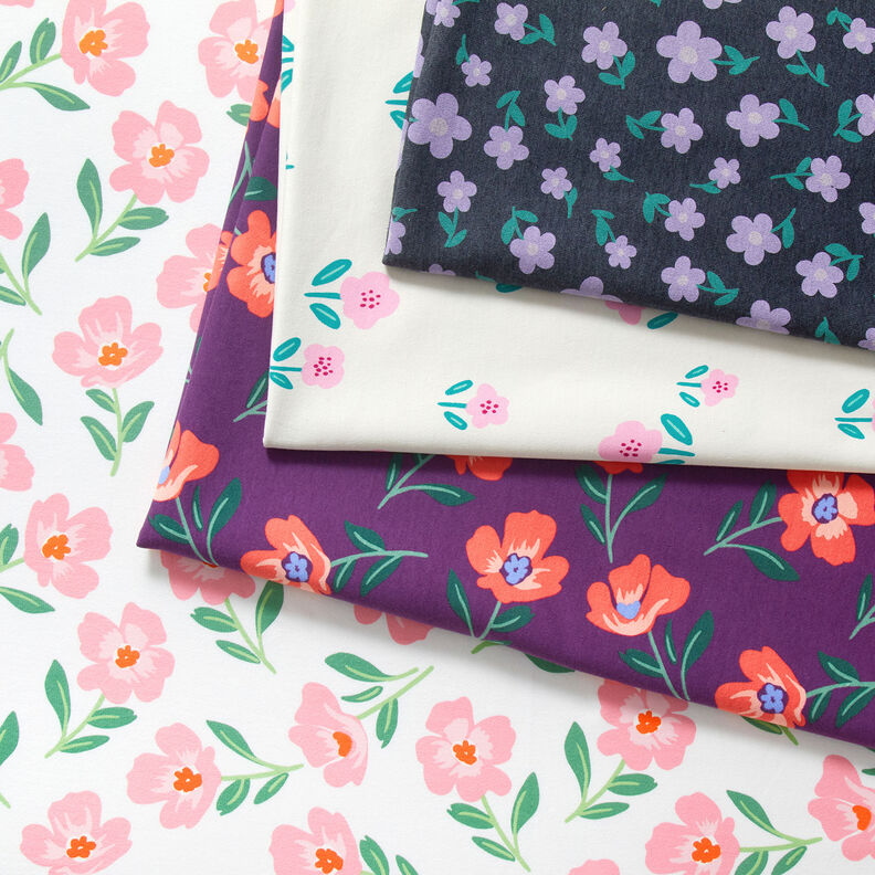 French Terry Kesäcollege Kukat| by Poppy – villanvalkoinen/roosa,  image number 5