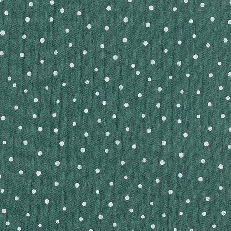 Musliini-/kaksikerroksinen kangas Pikkupilkut – tummanvihreä/valkoinen,  image number 1