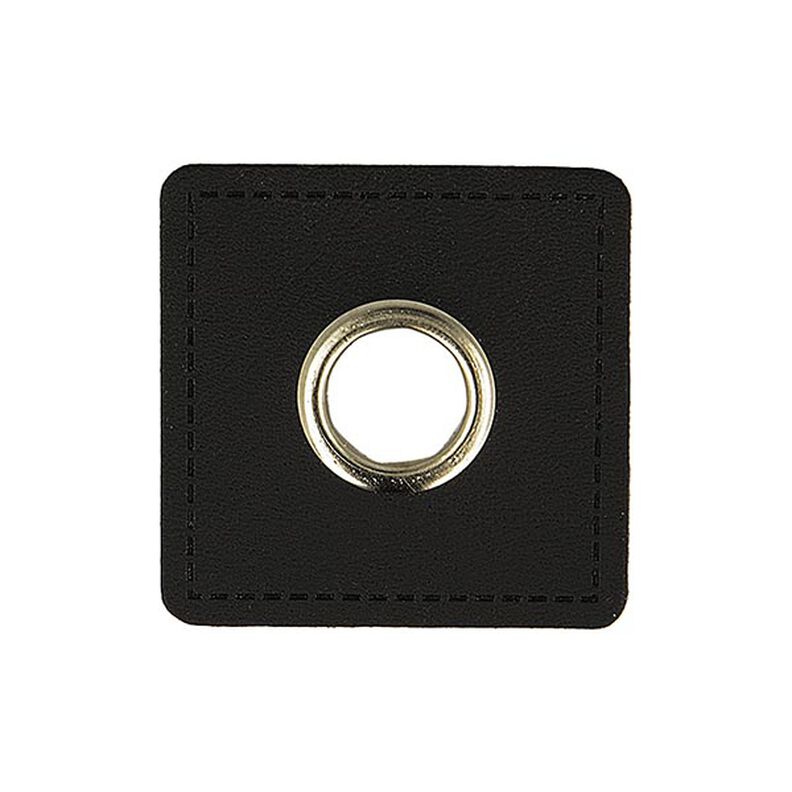Kangasmerkki Keinonahkapaikka metallirenkaalla [ 4 kpl / Ø 10 mm ] – musta,  image number 1