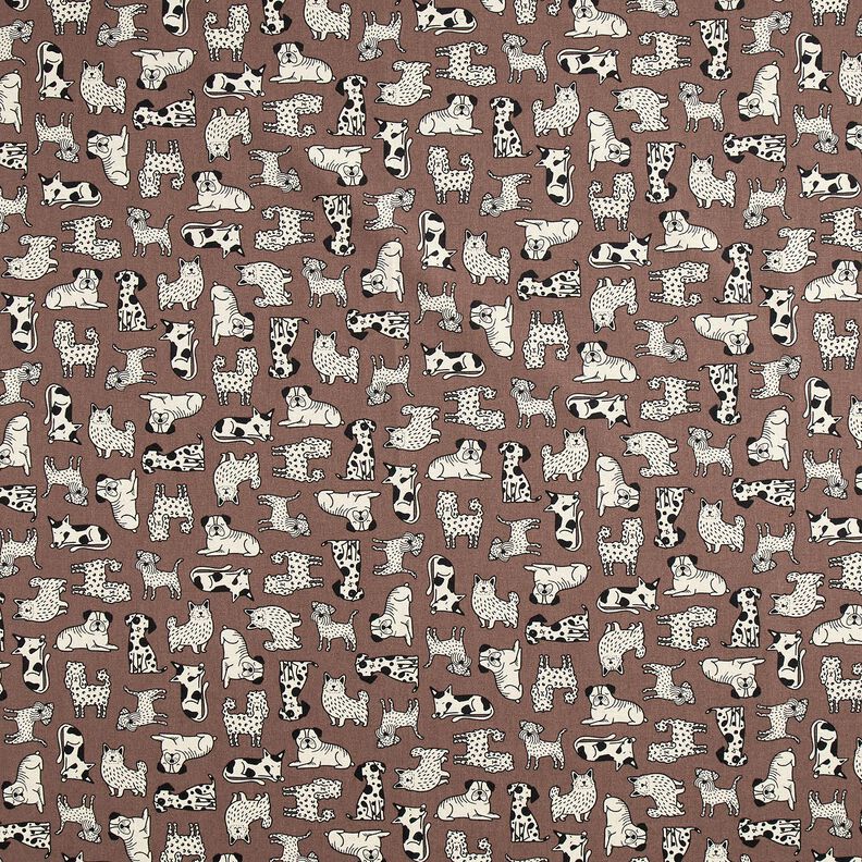 Sisustuskangas Puolipanama Abstraktit koirat &ndash; tummanruskea/luonnonv&auml;rinen,  image number 1