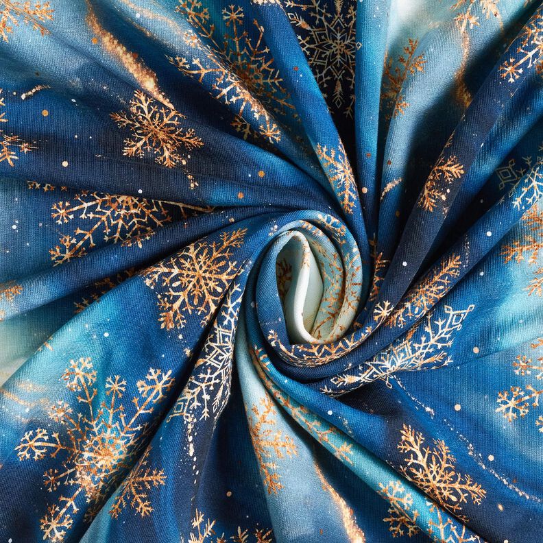 French Terry Kesäcollege Lumihiutaleet Linnunrata | Glitzerpüppi – indigo/vanhakulta,  image number 3