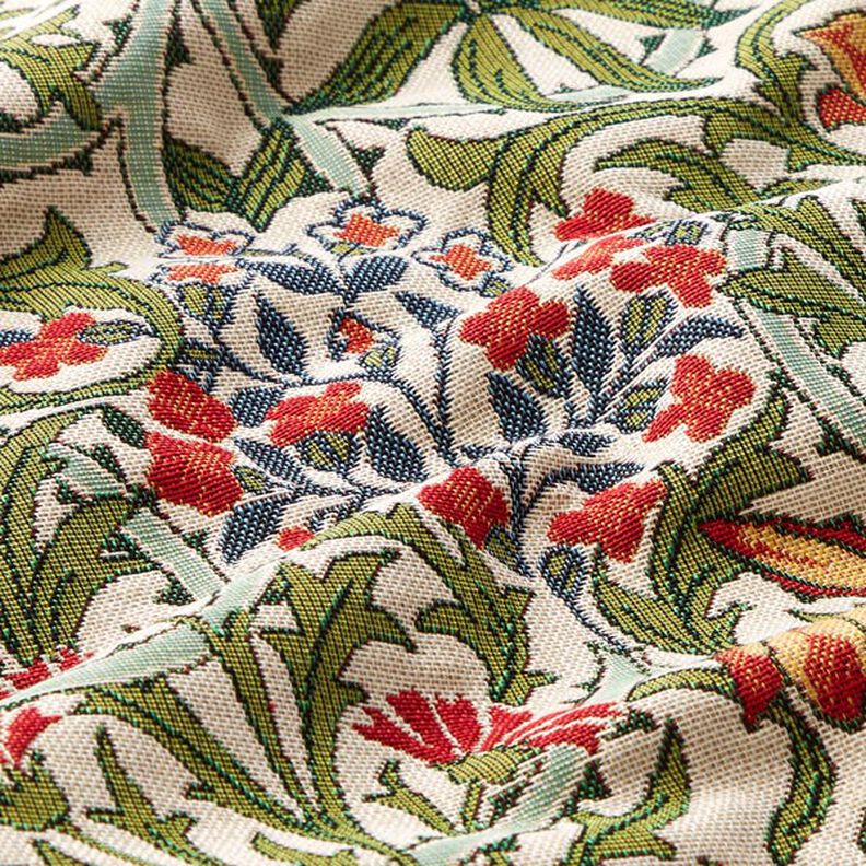 Sisustuskangas Gobeliini jugendtyylinen kukkakuvio – kerma/vaaleanvihreä,  image number 2