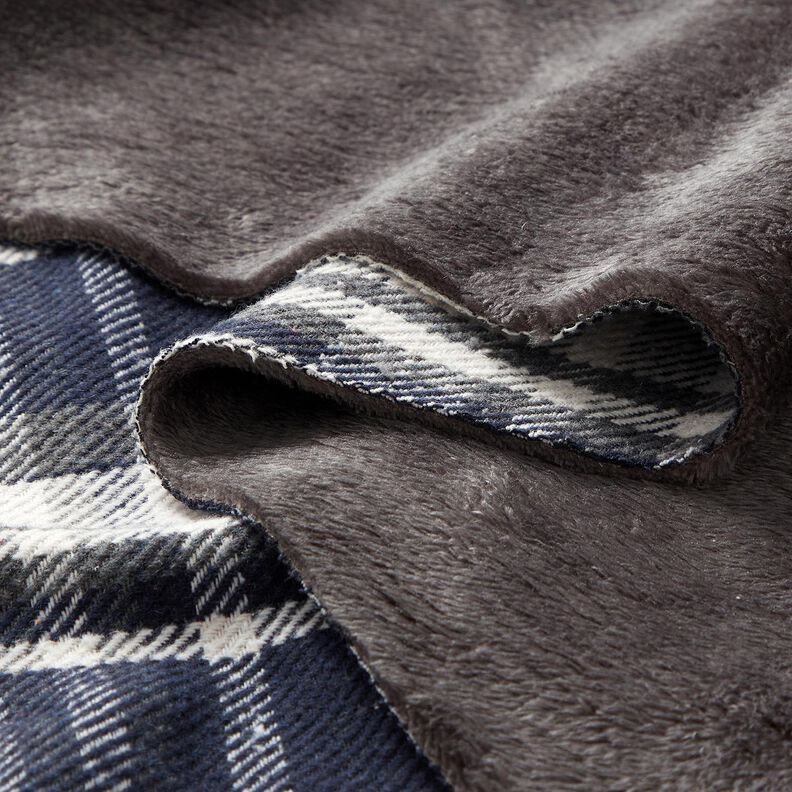 Takkikangas ruudullisella turkiskääntöpuolella – yönsininen/savenharmaa,  image number 5