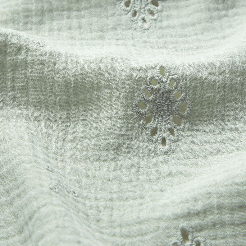 Musliini-/kaksikerroksinen kangas Reikäkirjonta Vinoneliö – vaalea minttu,  image number 2