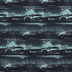 Puuvillajersey Kilpa-auto Digitaalipainatus – musta/helmenharmaa, 