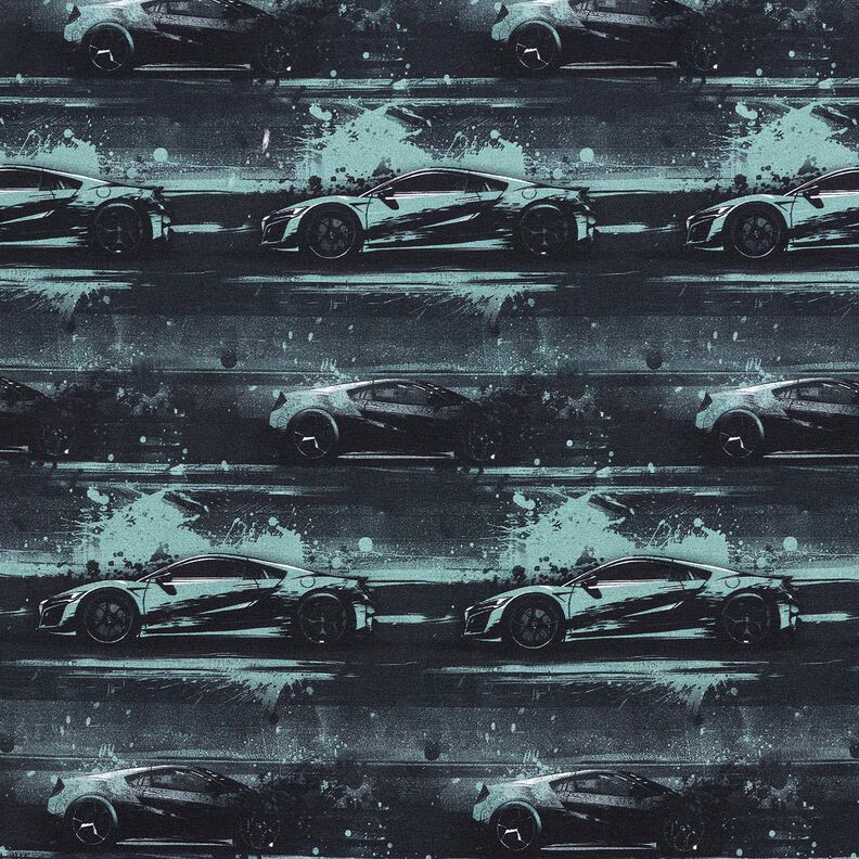 Puuvillajersey Kilpa-auto Digitaalipainatus – musta/helmenharmaa,  image number 1