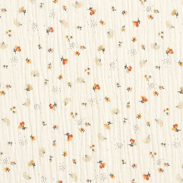 Musliini-/kaksikerroksinen kangas Kukkaset ja siilit – villanvalkoinen,  image number 1