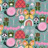 Puuvillakangas Kretonki Perhoset ja mehiläiset – eukalyptus/roosa,  thumbnail number 1