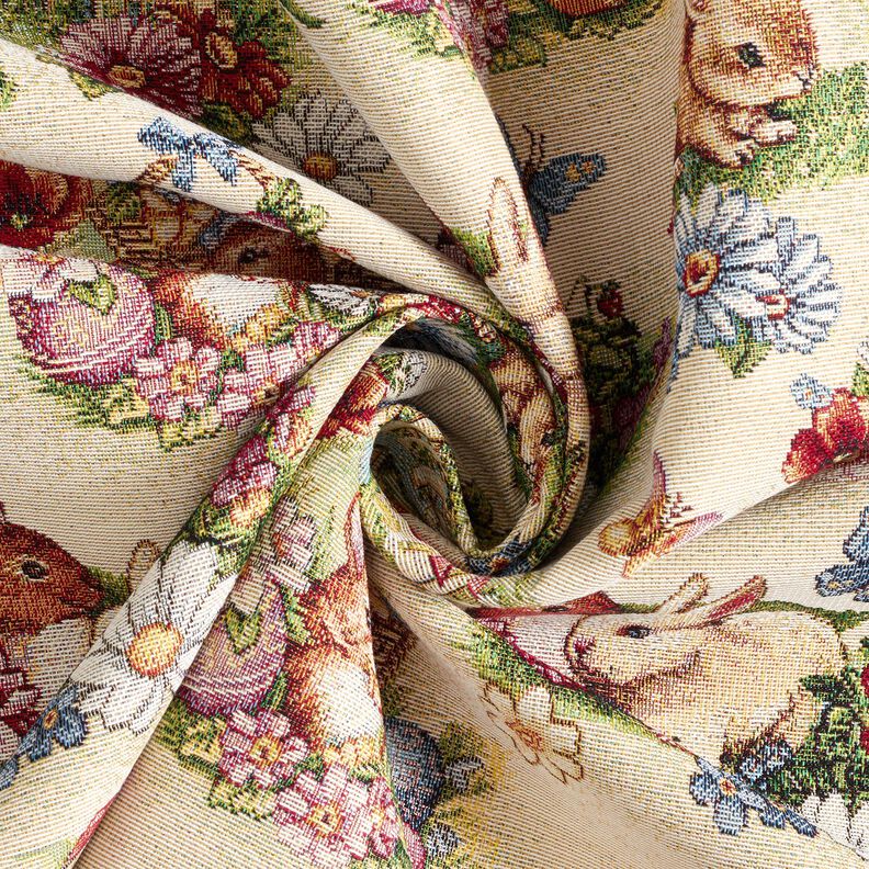 Sisustuskangas Gobeliini P&auml;&auml;si&auml;ispuput puutarhassa &ndash; vaalea beige/marja,  image number 3