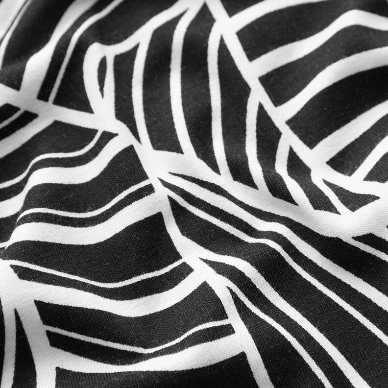 Viskoosijersey Abstraktit lehdet – musta/valkoinen,  image number 2