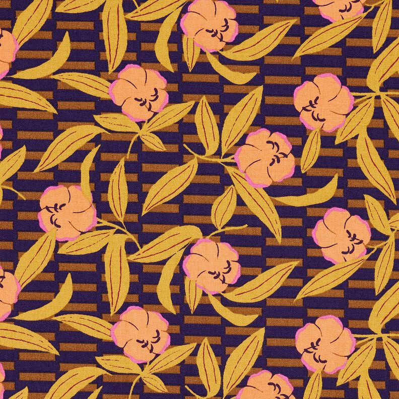 Sisustuskangas Puolipanama Värikkäät kukat – munakoiso/vaaleanoranssi,  image number 1