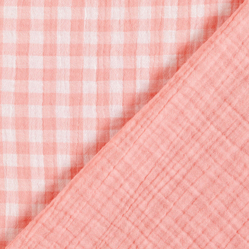 Musliini-/kaksikerroksinen kangas Vichy-ruutu Lankavärjätty – vanharoosa/valkoinen,  image number 1