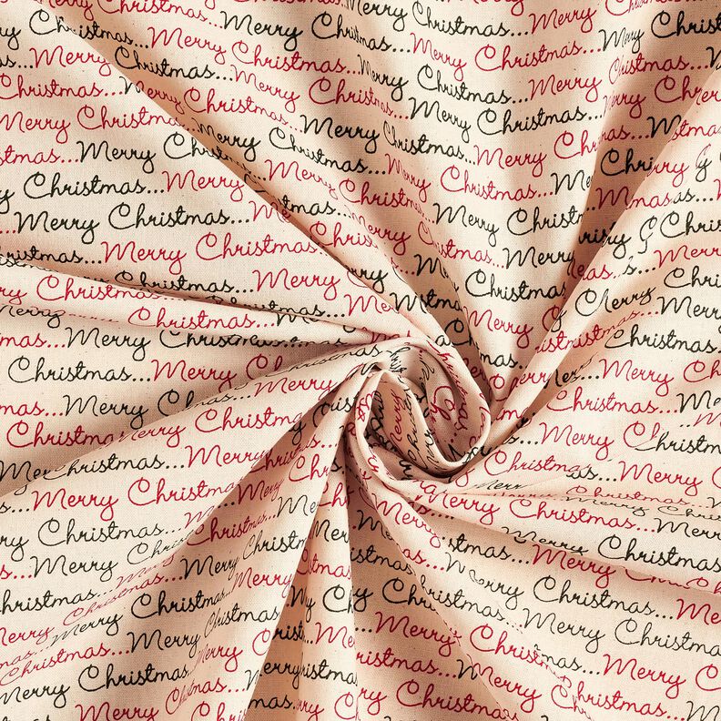 Puuvillakangas Kretonki Merry Christmas – luonnonvärinen/karmiininpunainen,  image number 3