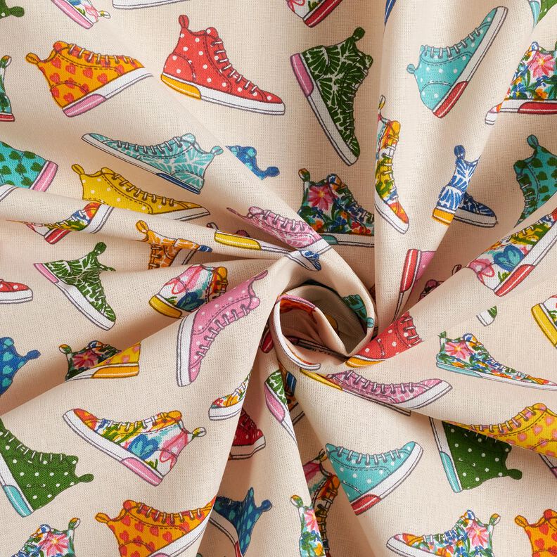 Puuvillakangas Kretonki Värikkäät lenkkarit – vaalea beige,  image number 3