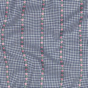 Puuvillakangas Jacquard Ruutuja kukkanen &ndash; merensininen/valkoinen, 