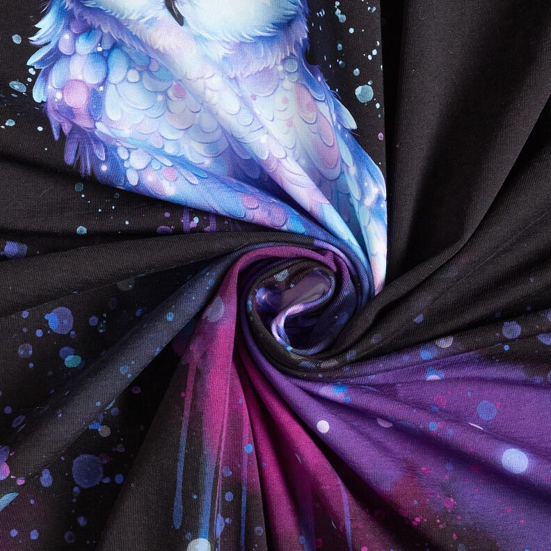 Puuvillajersey Talvipöllö Paneeli | Glitzerpüppi – musta/rypäle,  image number 3