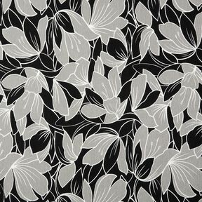 Stretchkreppi suuret kukat &ndash; musta/vaaleanharmaa, 