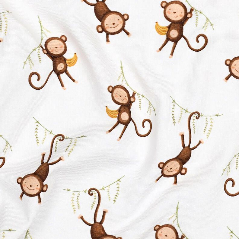 GOTS Puuvillajersey Apinat viidakossa Digitaalipainatus | Poppy Fabrics &ndash; valkoinen/tummanruskea,  image number 2