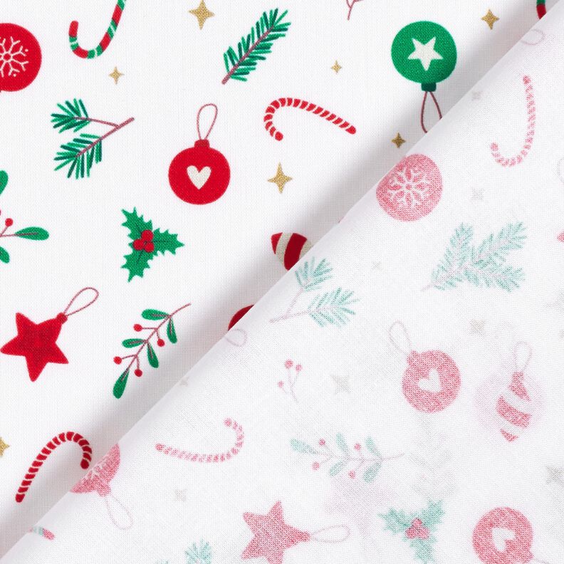Puuvillakangas Kretonki Joulukoristeet &ndash; valkoinen/vihre&auml;,  image number 4