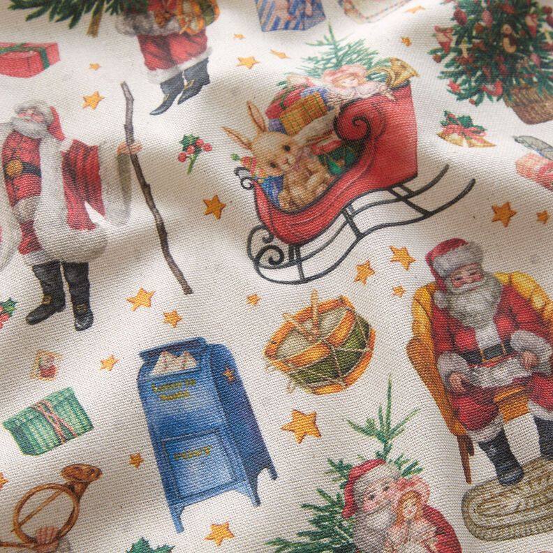 Sisustuskangas Puolipanama Nostalginen joulunaika &ndash; luonnonv&auml;rinen/punainen,  image number 2