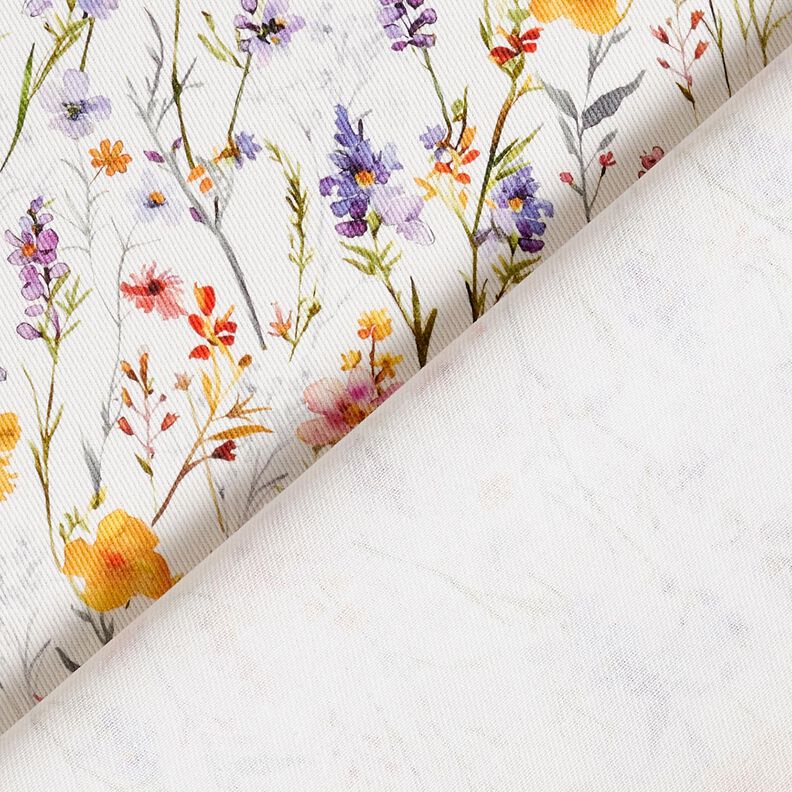 Sisustuskangas Puuvillatoimikas Villikukat &ndash; norsunluu/lila,  image number 4