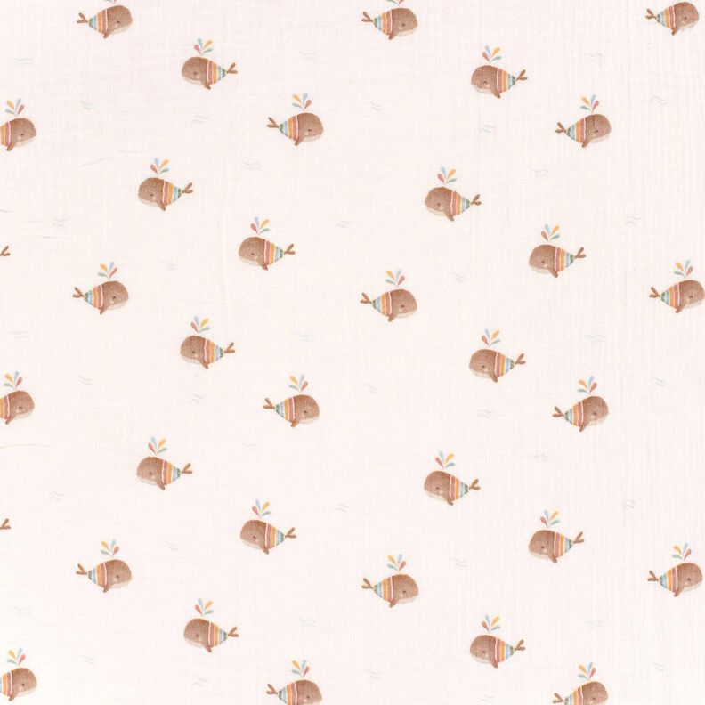 Musliini-/kaksikerroksinen kangas Raidallinen valas Digitaalipainatus – norsunluu,  image number 1