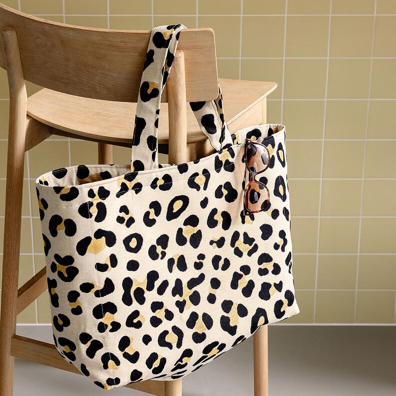 Sisustuskangas Gobeliini Leopardi &ndash; vaalea beige/musta,  image number 6