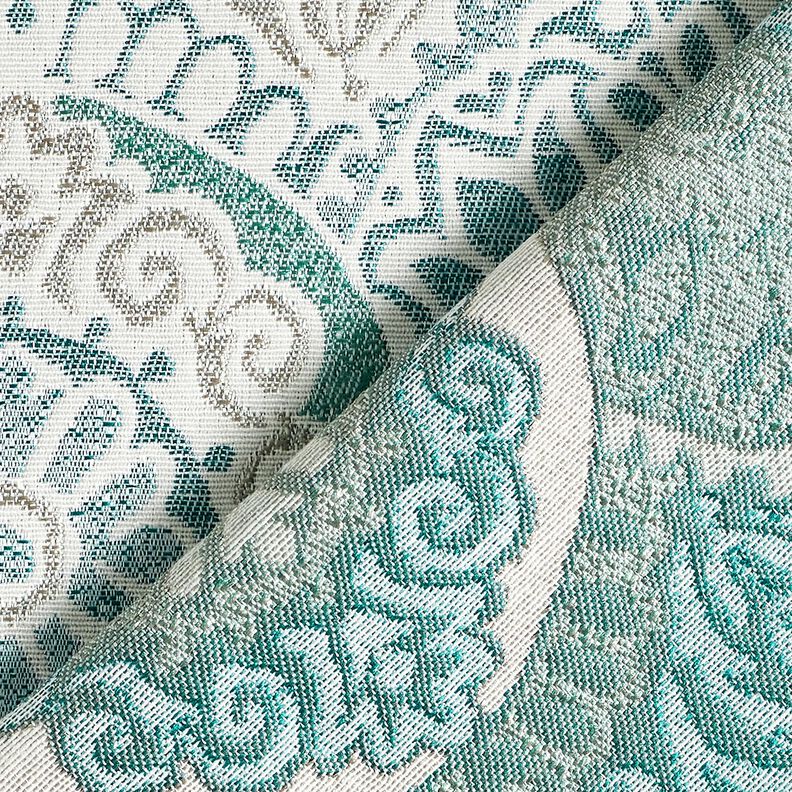 Sisustuskangas Jacquard Tyylikk&auml;&auml;t laatat &ndash; kirkas petrooli/vaalea beige,  image number 4
