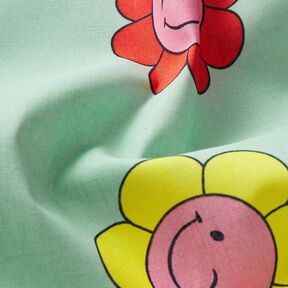 Pinnoitettu puuvilla Iloiset kukat | Poppy Fabrics &ndash; minttu/sitruunankeltainen, 