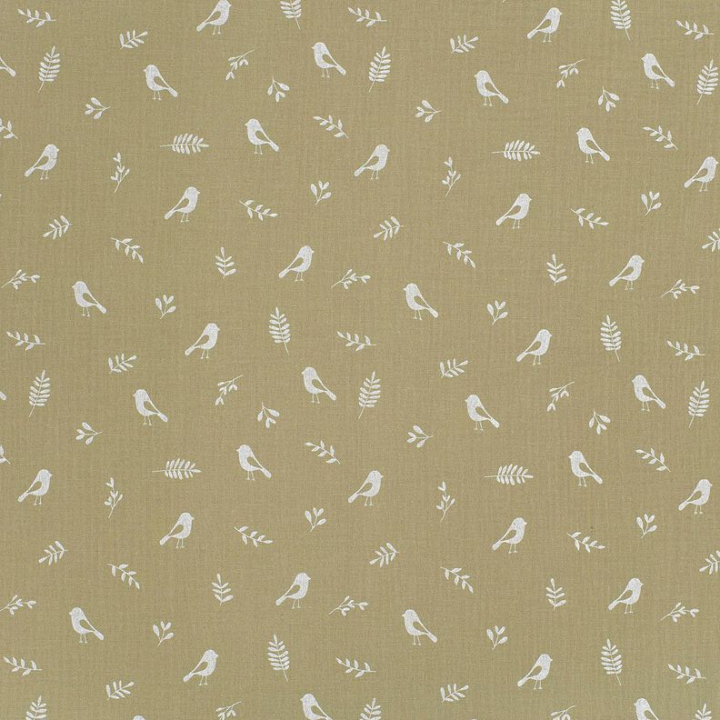 Musliini-/kaksikerroksinen kangas Oksat ja lintuset – vaalea khaki/valkoinen,  image number 1